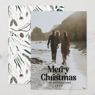 Moderne elegante waterverf botanische typografie H Feestdagenkaart