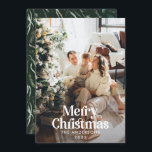 Moderne elegante waterverf botanische typografie H Feestdagenkaart<br><div class="desc">Moderne,  volledig afgeblazen foto elegant rustic waterverf droogde botanische florale gedempte kleuren kerstkaart. Sage groen,  jager groen,  zwart,  wit en bruin modern op trendkleur.</div>