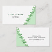 Moderne elegante waterverf eucalyptusgrienery visitekaartje (Voorkant / Achterkant)