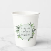 Moderne elegante waterverf gebladerte bruiloft papieren bekers (Achterkant)