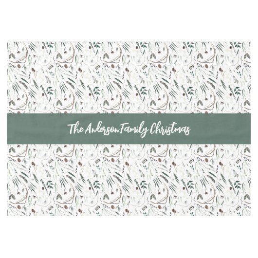 Moderne elegante waterverf gebladerte salie welkom tafelkleed (Voorkant (Horizontaal))