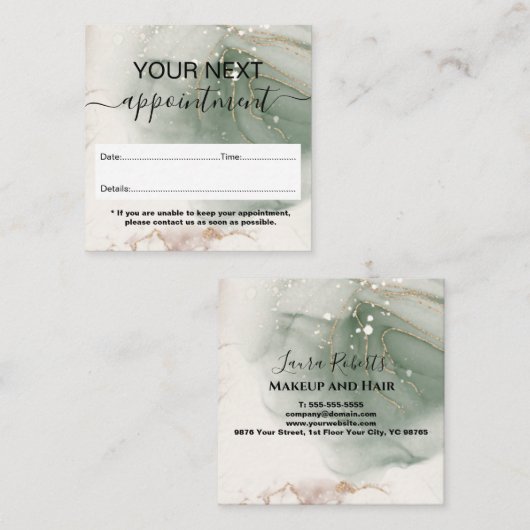 Moderne, elegante Waterverf Groen en goud Afsprakenkaartje (Voorkant / Achterkant)