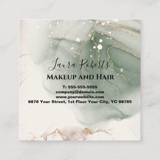 Moderne, elegante Waterverf Groen en goud Afsprakenkaartje (Achterkant)