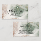 Moderne, elegante Waterverf Groen en goud Kortingskaartje (Voorkant / Achterkant)