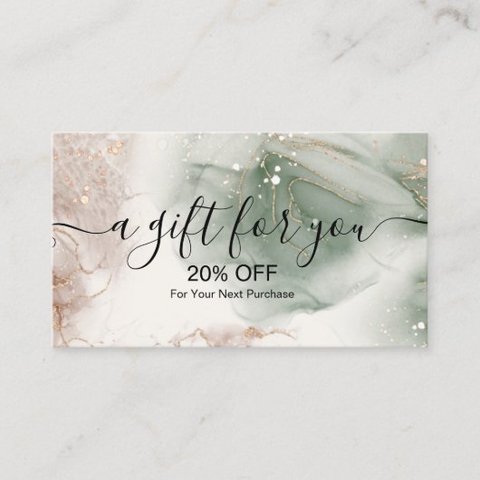 Moderne, elegante Waterverf Groen en goud Kortingskaartje (Voorkant)