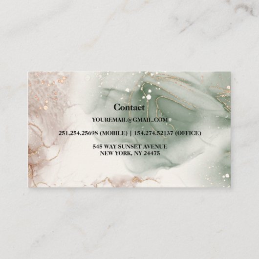 Moderne, elegante Waterverf Groen en goud Visitekaartje (Achterkant)