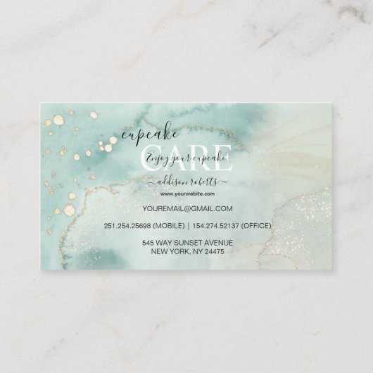 Moderne, elegante Waterverf Groene Cupcake Care Bu Visitekaartje (Achterkant)