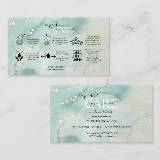 Moderne, elegante Waterverf Groene Cupcake Care Bu Visitekaartje (Voorkant / Achterkant)