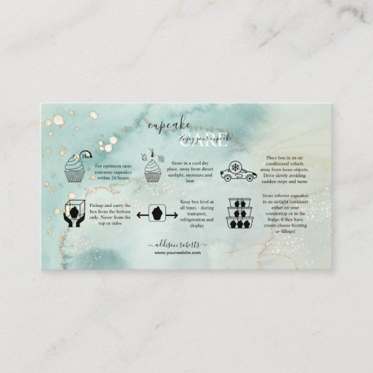 Moderne, elegante Waterverf Groene Cupcake Care Bu Visitekaartje (Voorkant)