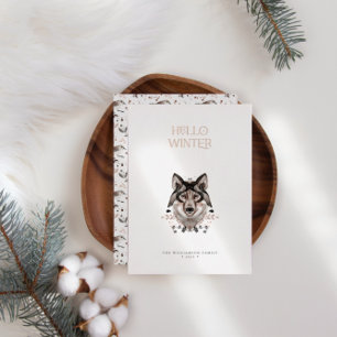 Moderne elegante Waterverf Hallo Winter niet-foto Folie Feestdagenkaart