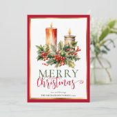Moderne Elegante Waterverf Kaars Vrolijk Kerstfees Feestdagenkaart (Staand voorkant)
