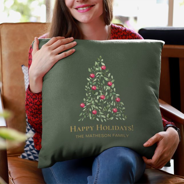 Moderne Elegante Waterverf Kerstboom Custom Kussen (Happy holidays Christmas tree modern custom throw pillow)