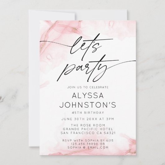 Moderne Elegante Waterverf Let's Party Blush Pink Kaart (Voorkant)