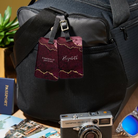 Moderne Elegante Waterverf Marmer Geode Roze Goud Bagagelabel (Voorkant /achterkant)