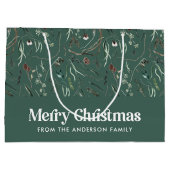 Moderne elegante waterverf met groen kerstfeest groot cadeauzakje (Achterkant)