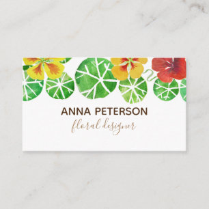 Moderne elegante Waterverf Nasturtium Flowers Visitekaartje
