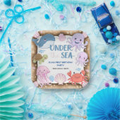 Moderne elegante waterverf onder het Zee verjaarda Papieren Bordje (Feest)