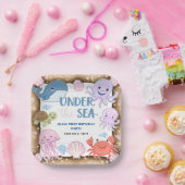 Moderne elegante waterverf onder het Zee verjaarda Papieren Bordje (Feest)