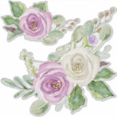 Moderne Elegante Waterverf Paarse Witte Rose Bloem Sticker (Voorkant)