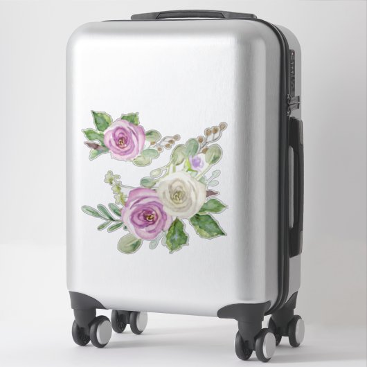 Moderne Elegante Waterverf Paarse Witte Rose Bloem Sticker (Koffer)