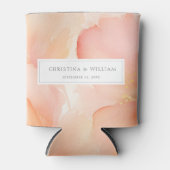 Moderne Elegante Waterverf Perzik Bloemenbruiloft Blikjeskoeler (Voorkant)