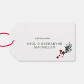 Moderne Elegante Waterverf Pine Christmas Cadeaulabel (Achterkant Horizontaal)