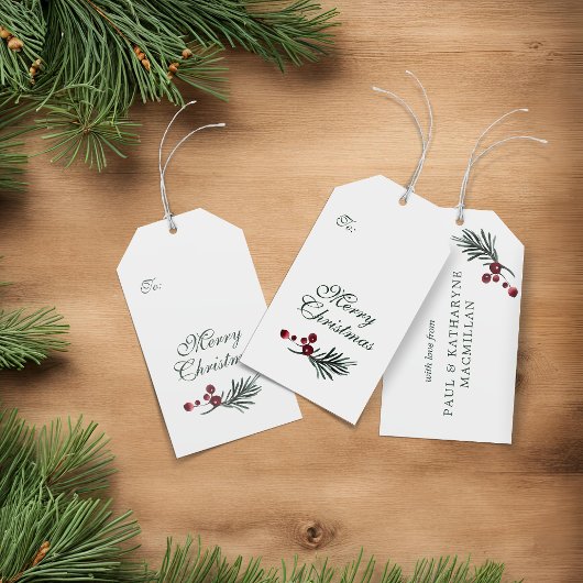 Moderne Elegante Waterverf Pine Christmas Cadeaulabel