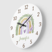 Moderne elegante waterverf regenbooggepersonalisee grote klok (Hoek)