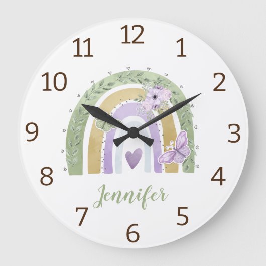 Moderne elegante waterverf regenbooggepersonalisee grote klok (Voorkant)