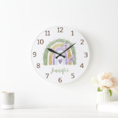 Moderne elegante waterverf regenbooggepersonalisee grote klok (Huis)