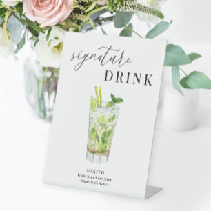 Moderne Elegante Waterverf Signature Drink Reclamebord Met Voetstuk