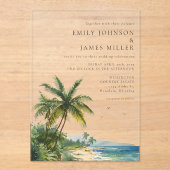 Moderne Elegante Waterverf Tropische Strand Bruilo Acryl Uitnodigingen (Voorkant)