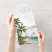 Moderne Elegante Waterverf Tropische Strand Bruilo All In One Uitnodiging (Afscheurbaar)
