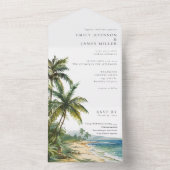 Moderne Elegante Waterverf Tropische Strand Bruilo All In One Uitnodiging (Binnen)