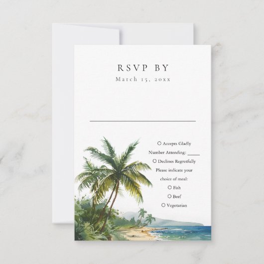 Moderne Elegante Waterverf Tropische Strand Bruilo RSVP Kaartje (Voorkant)
