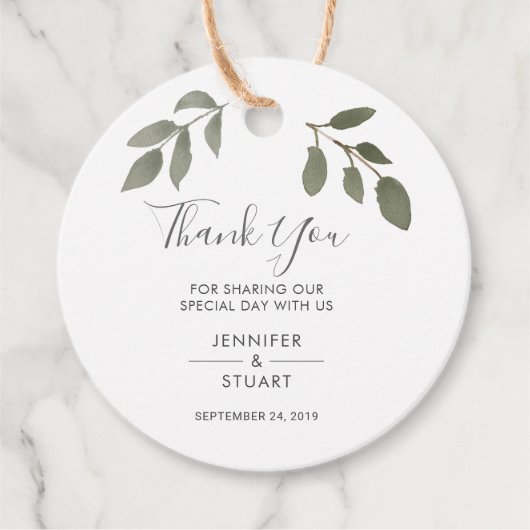 Moderne elegante Waterverf verlaat Bruiloft Dank U Bedankjes Labels (Voorkant)