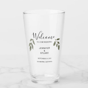 Moderne elegante waterverf vertrekt Welkomstbruilo Glas