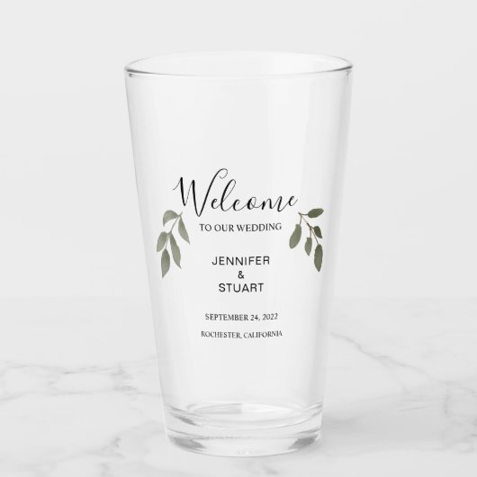 Moderne elegante waterverf vertrekt Welkomstbruilo Glas (Voorkant)
