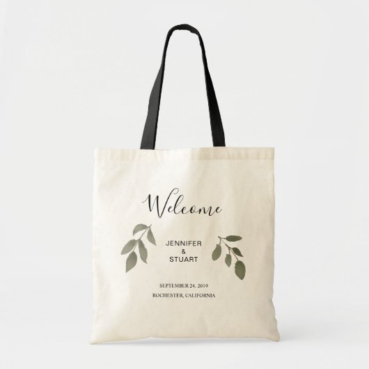 Moderne elegante waterverf vertrekt Welkomstbruilo Tote Bag (Voorkant)