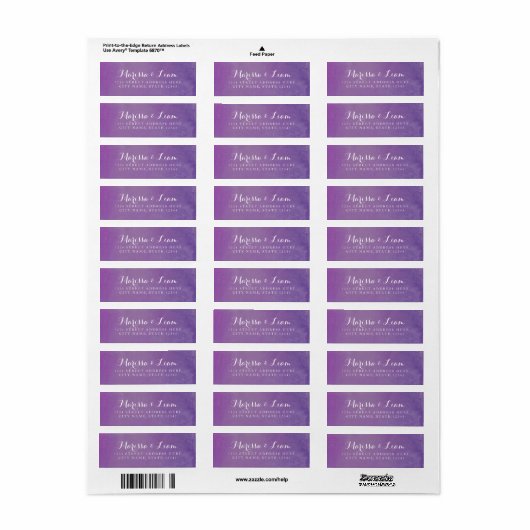 Moderne elegante Waterverf | Violet adres Etiket (Full Sheet)