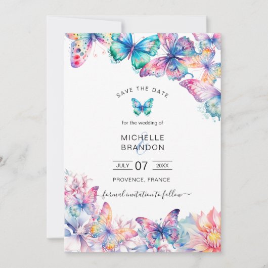 Moderne Elegante Waterverf Vlinder Wildflower Kaart (Voorkant)