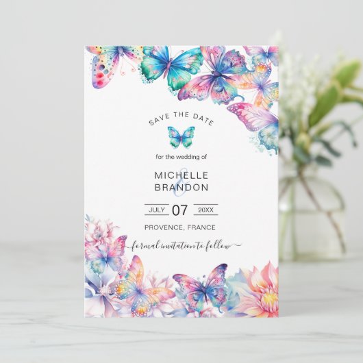 Moderne Elegante Waterverf Vlinder Wildflower Kaart (Staand voorkant)