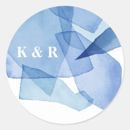 Moderne Elegante Waterverf Vormt Bruiloft Monogram Ronde Sticker