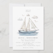 Moderne Elegante Waterverf Zeiljacht Huwelijk Kaart (Voorkant)
