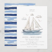 Moderne Elegante Waterverf Zeiljacht Huwelijk Kaart (Voorkant / Achterkant)