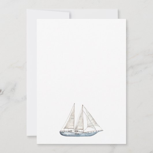 Moderne Elegante Waterverf Zeiljacht Huwelijk Kaart (Achterkant)