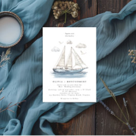 Moderne Elegante Waterverf Zeiljacht Huwelijk Kaart