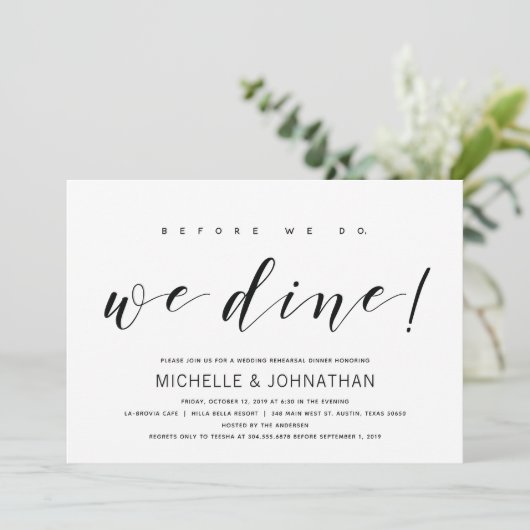 Moderne Elegante Wedding Repetitie Diner Uitnodigt Kaart (Staand voorkant)