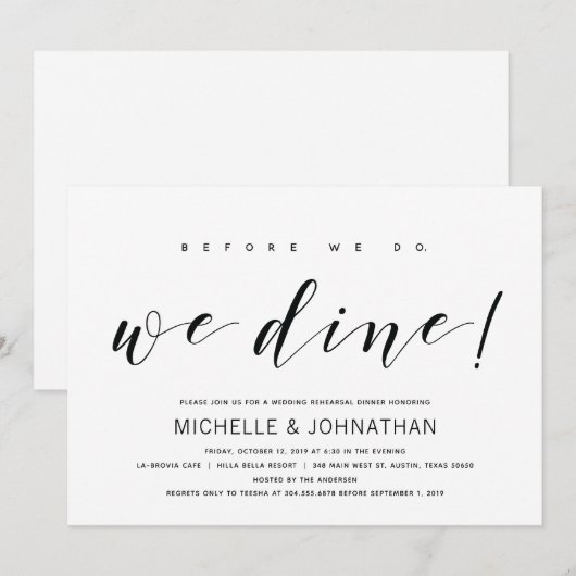 Moderne Elegante Wedding Repetitie Diner Uitnodigt Kaart (Voorkant / Achterkant)