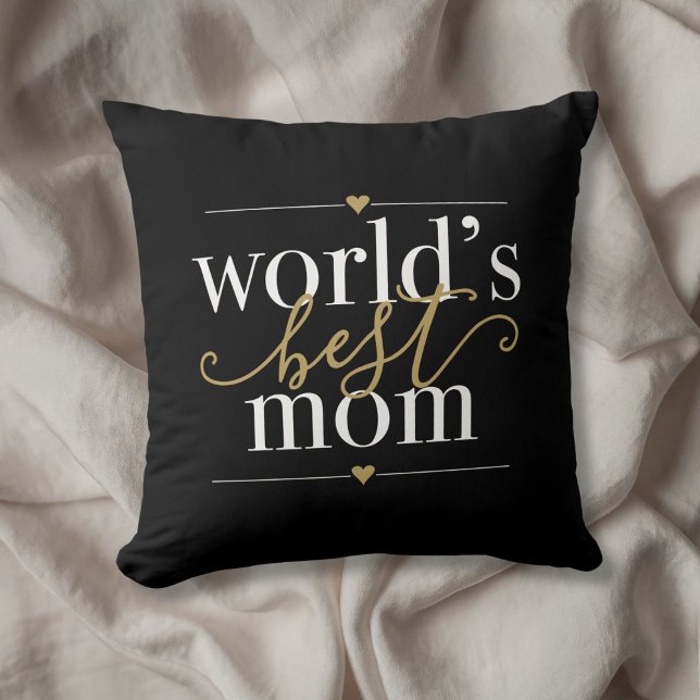 Moderne, elegante werelden: beste mam zwart en gou kussen (Modern Elegant Worlds Best Mom Black And Gold Throw Pillow)